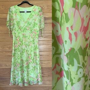 Y2K Sigrid Olsen silk bias cut green floral midi dress